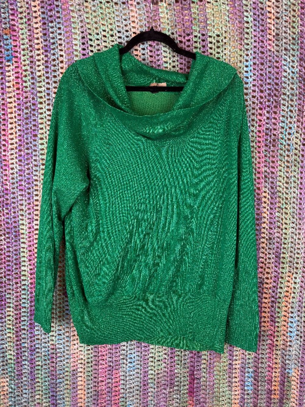 Alex Marie Womens Metallic Green Cowl Neck Sweater (Size XXXL)